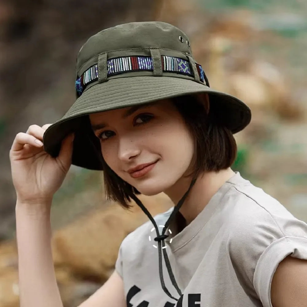Casual Sun Protection Sun Hats Breathable Adjustable Drawstring Bucket Hat Quick-Dry Fisherman Hats Outdoor
