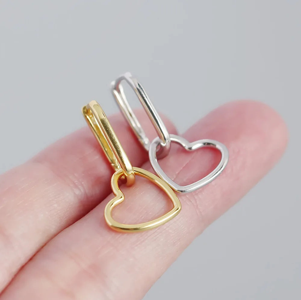 F.I.N.S Minimalist Real S925 Sterling Silver Oval Heart-Shaped Drop Earrings Geometric Smooth Hoops Pendientes Plata 925 Jewelry