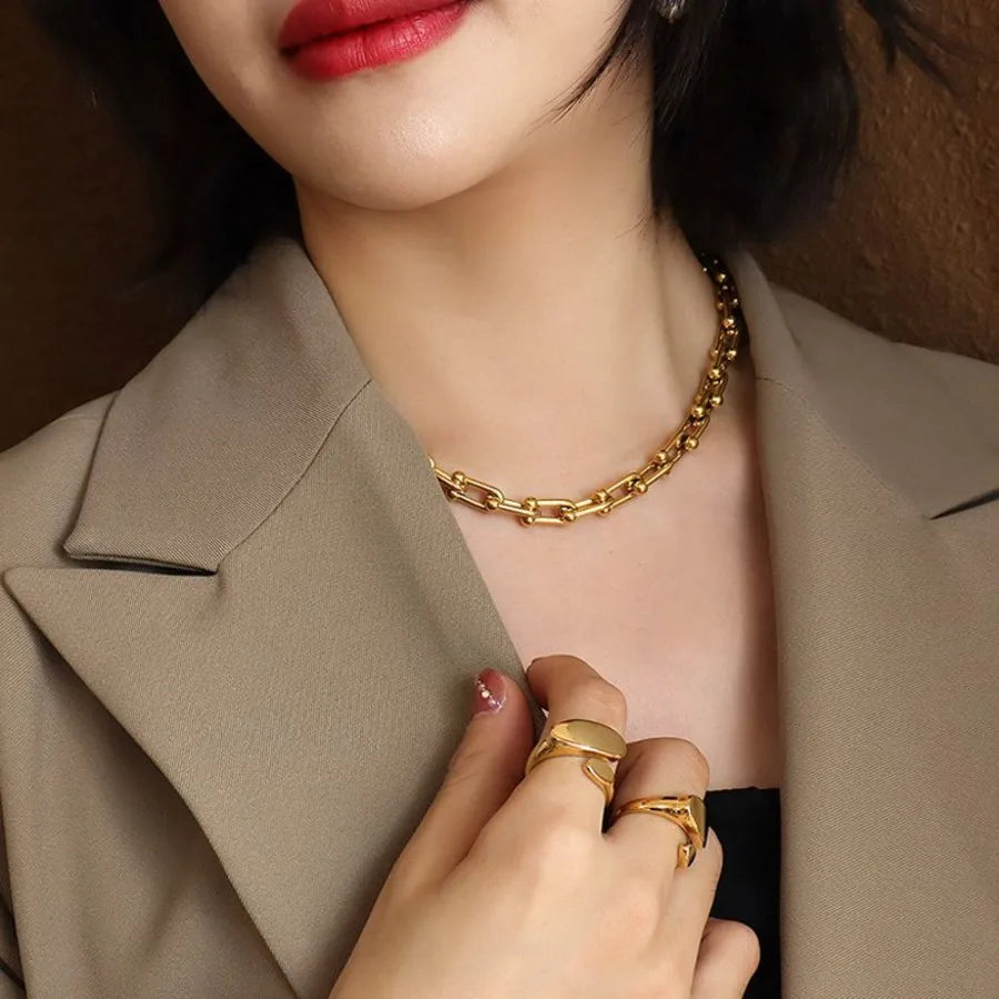 18k Gold Plated Stainless Steel Jewelry Handmade U Shape Chain Necklace Geometric Punk