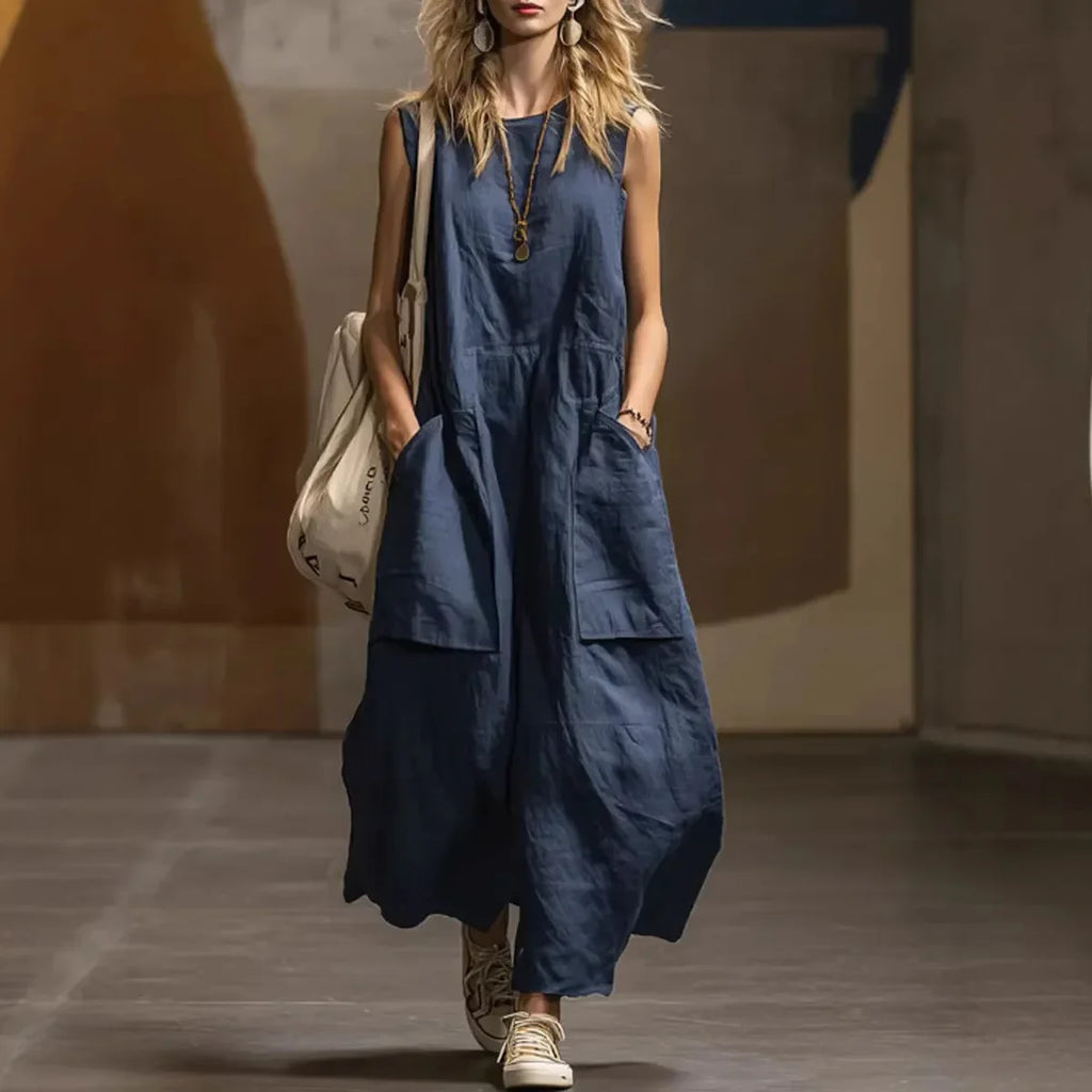Draped Long Dresses For Women Retro Sleeveless Maxi Dress Woman Summer Holiday Womens Dresses Street Female Dress Robes