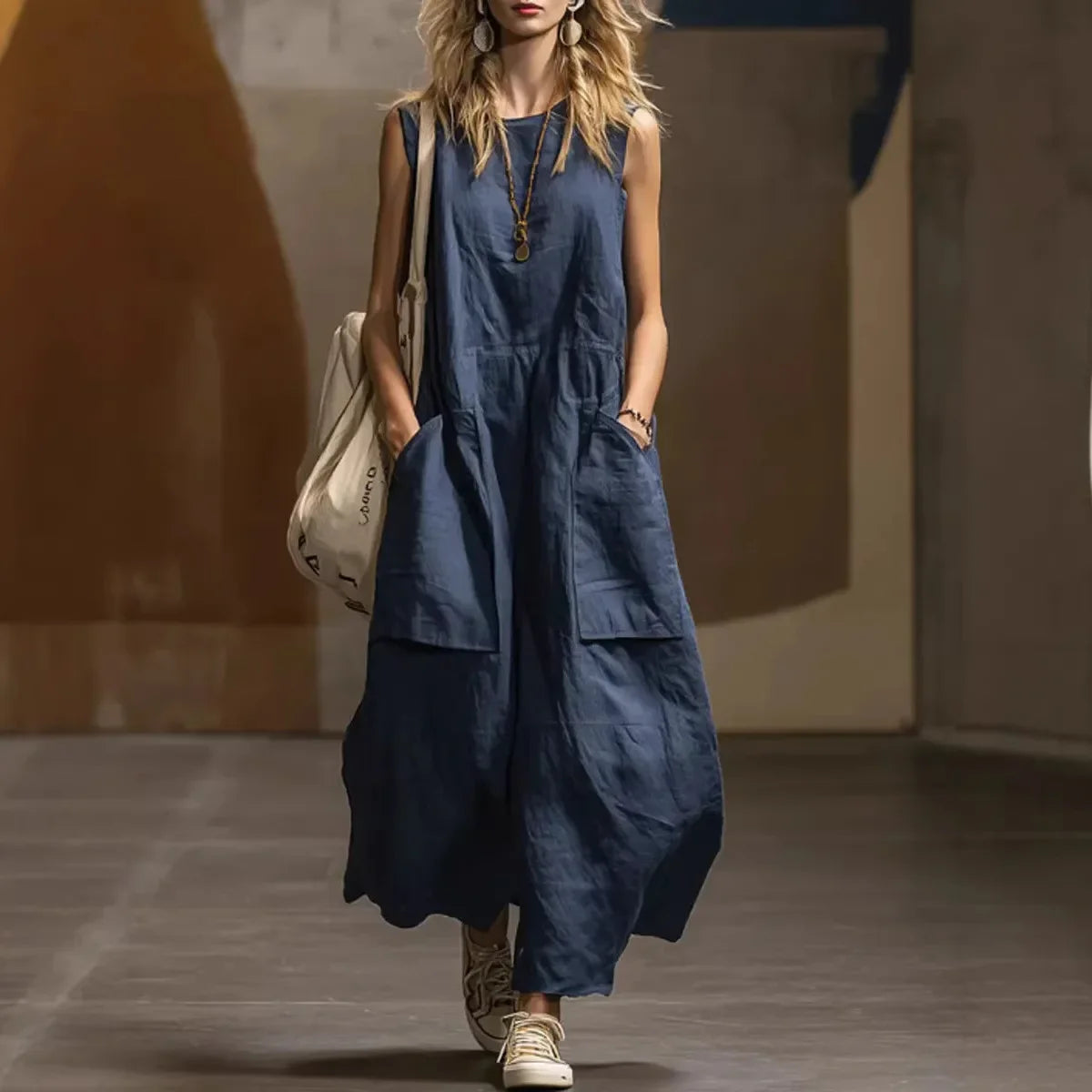 Draped Long Dresses For Women Retro Sleeveless Maxi Dress Woman Summer Holiday Womens Dresses Street Female Dress Robes