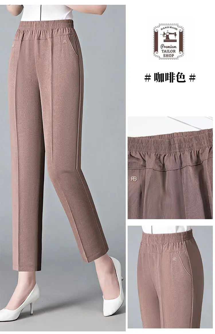 Office Lady Vintage Loose Straight Pants Spring Summer Thin Women Streetwear Fashion Casual Elastic High Waist Cropped Trousers