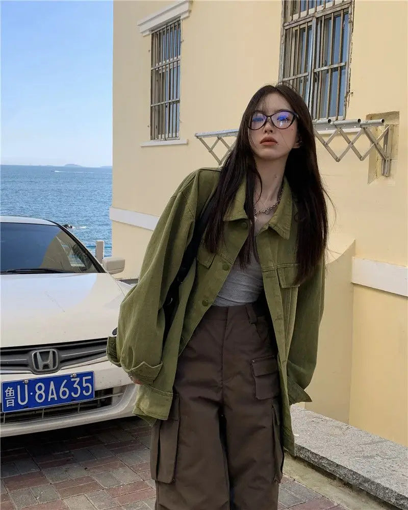 Women Jacket Vintage Workwear Denim Coat