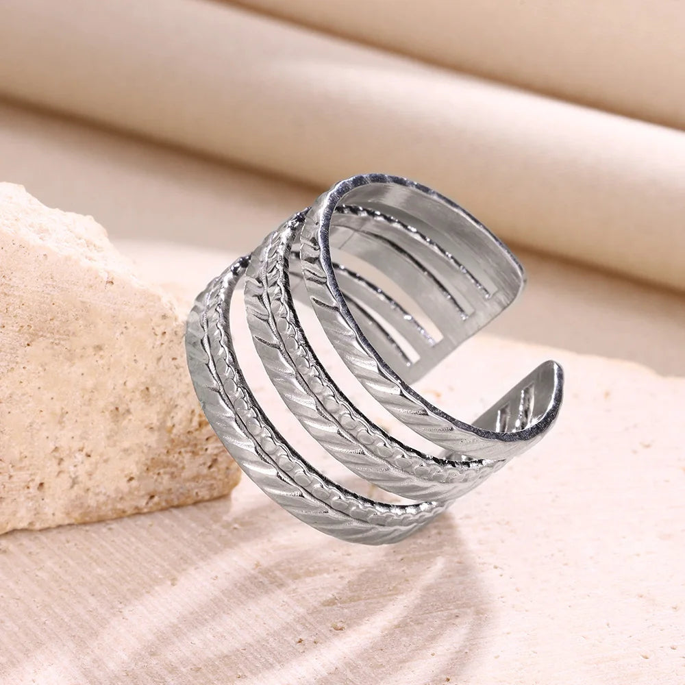 316L Stainless Steel Rings For Women Geometric Heart Wide Ring Adjustable Open Ring Fashion Jewelry Valentine's Day Gift