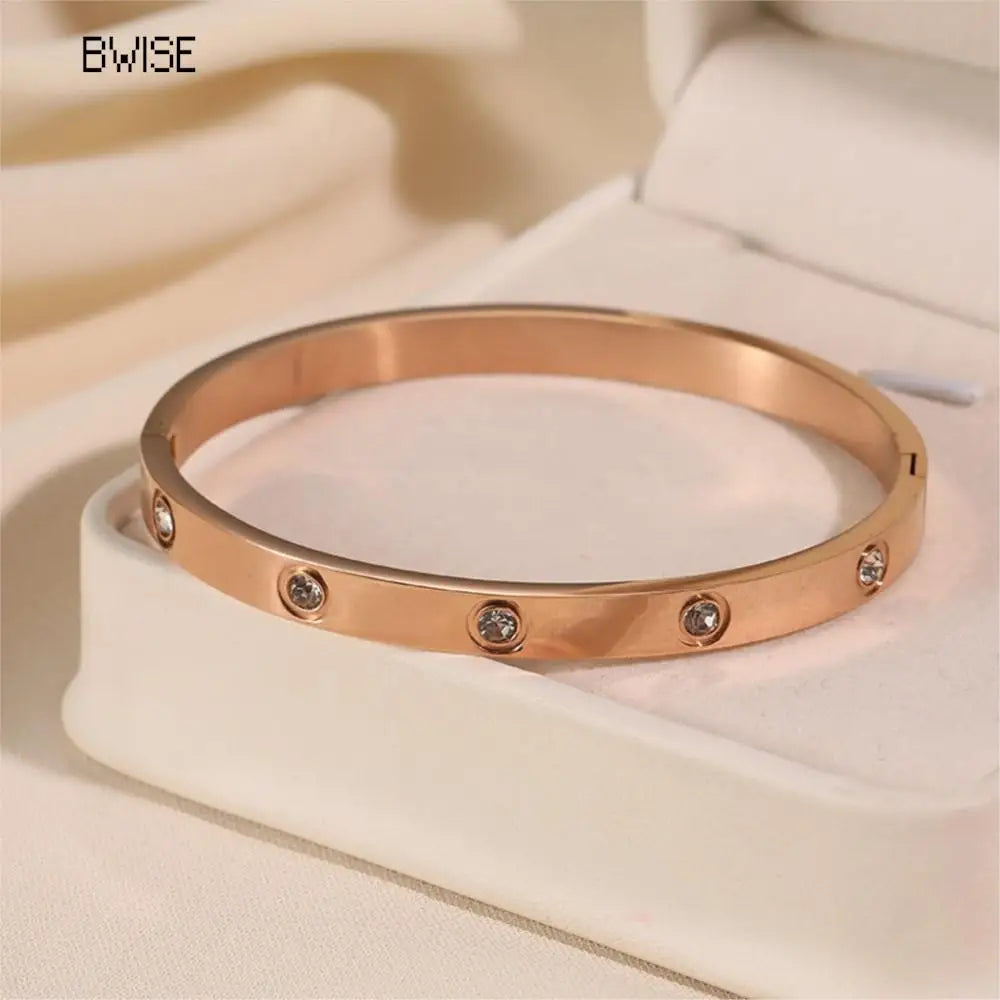 New Design Zircon inlaid Bracelets & Bangles For Women Gold Silver Color Stainless Steel Waterproof Luxury Brand Jewelry Gifts