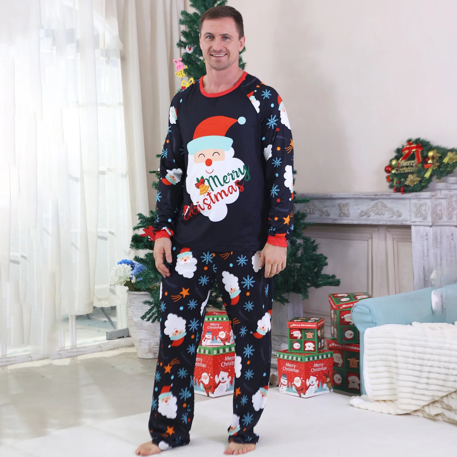 New Year's Clothes Santa Claus Print Family Christmas Pajamas Set Cute Loose Parent-child 2 Pieces Suit Homewear Baby Romper Pjs