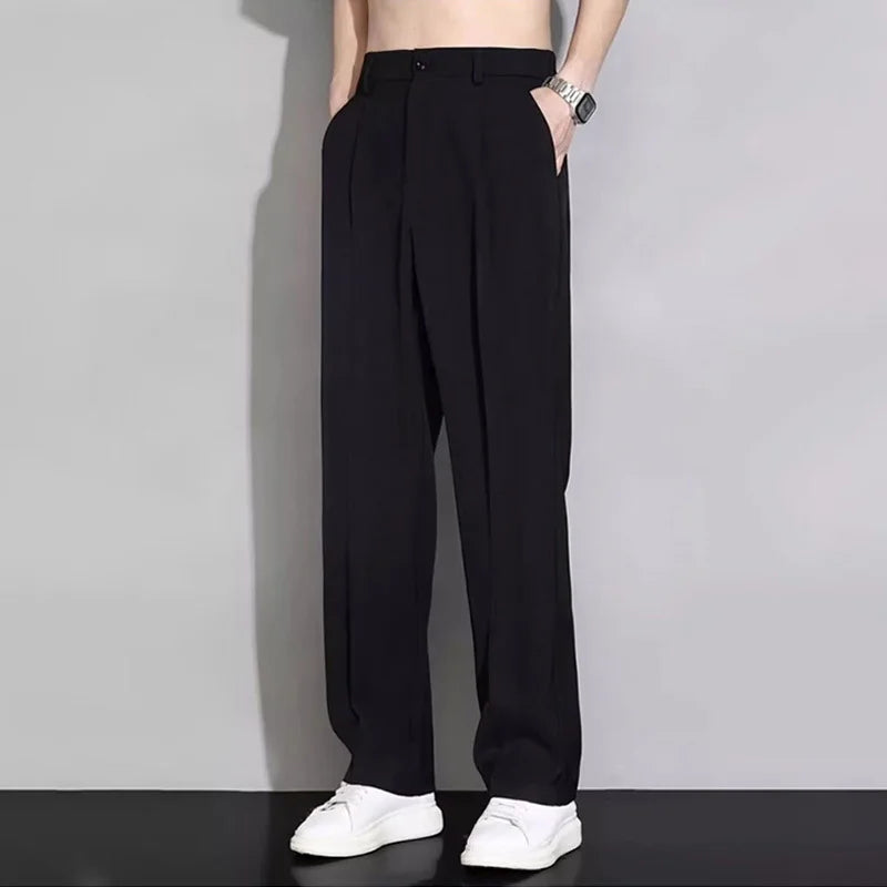 Men's Drape Pants Simple Loose Wide Leg Pants Positive Draped Drag Floor Trousers Outdoor Breathable Casual Straight Leg Pants