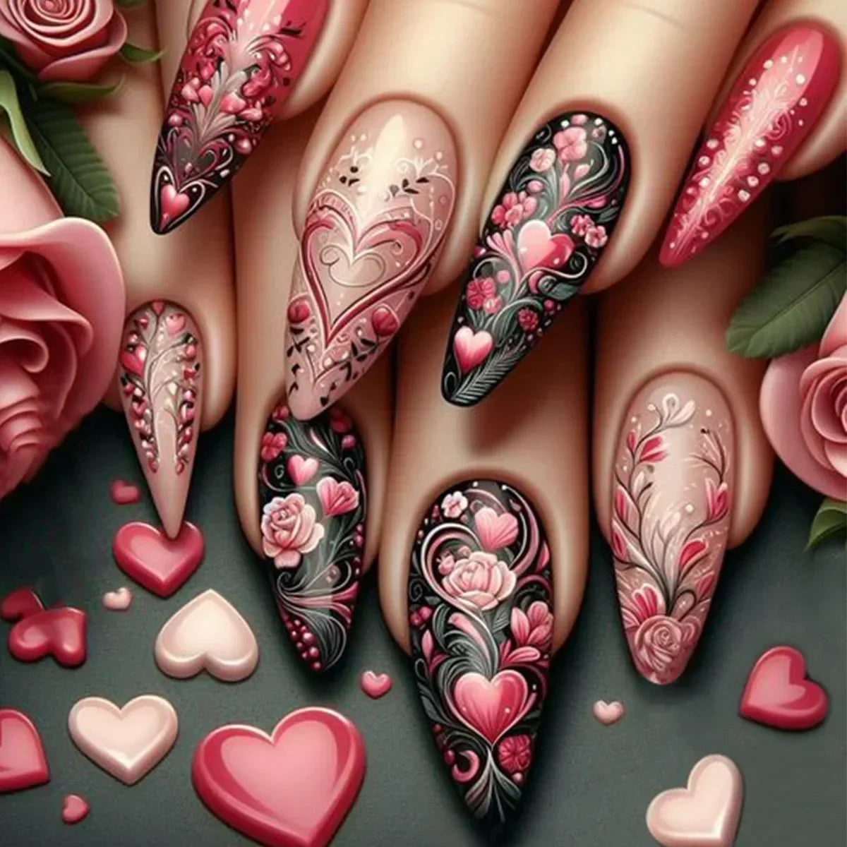 Autumn Matte Press-On Nails | 24pcs Rose Leaf Almond | Full Cover Acrylic Nail Tips with Glue