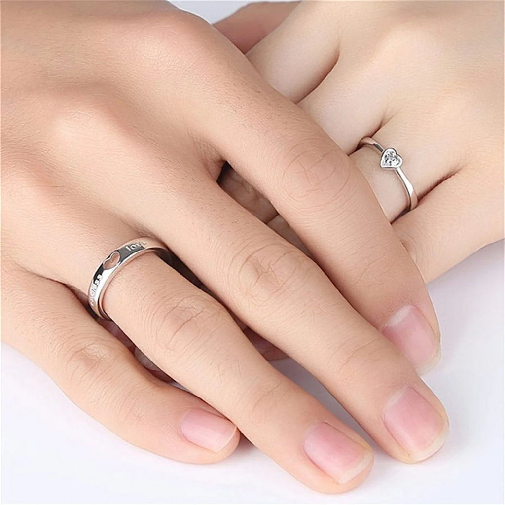 2Pcs/set Silver Plated Crown Square Couple Rings For Women Men Punk Forever Endless Love Wedding Ring Valentine's Day Jewelry