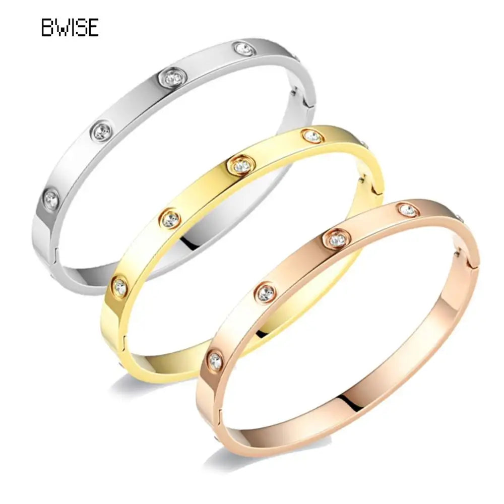 New Design Zircon inlaid Bracelets & Bangles For Women Gold Silver Color Stainless Steel Waterproof Luxury Brand Jewelry Gifts