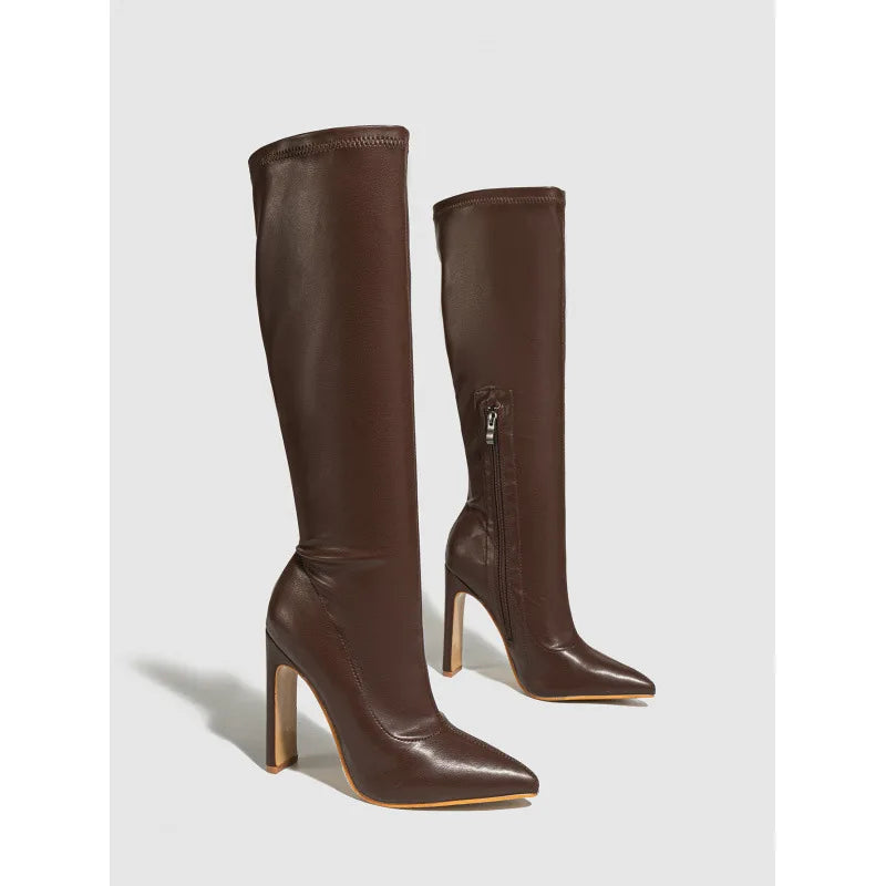 Winter New Fashion Knee-High Boots Women Pointed Toe Elegant Thin High Heel Casual Ladies Pumps Shoes Long Botas Mujer