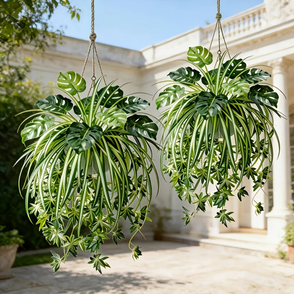 Artificial Plants Wall Hanging Chlorophytum Potted and Turtle Leaf Bamboo Green Plants