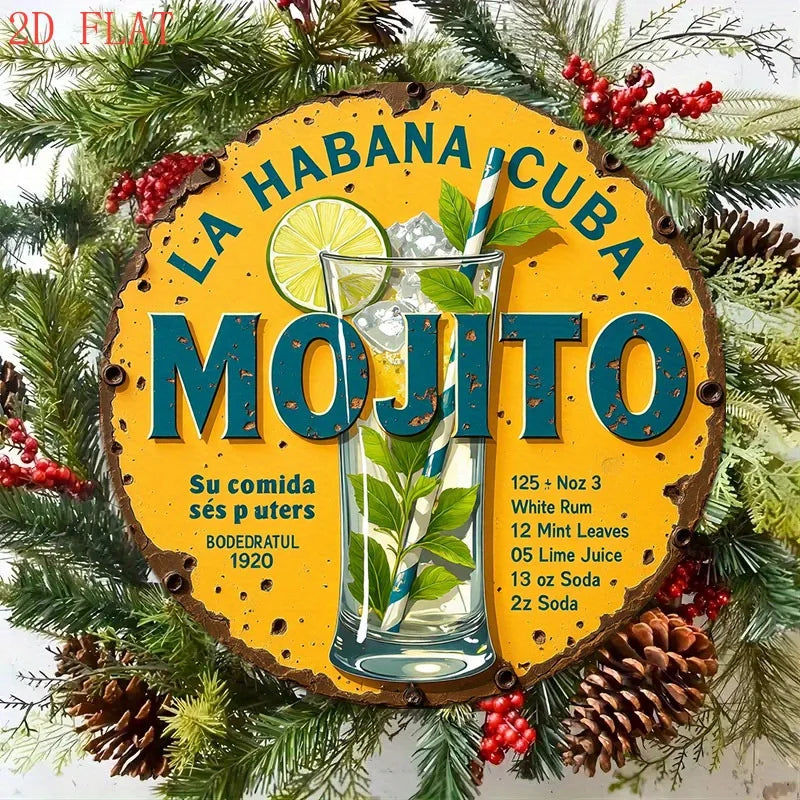 2D Flat, 1pc Vintage Mojito Cocktail Recipe Sign