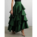 Women's Midi Skirts Summer Autumn Falbala Swing Party A-Line Classic Vintage Skirt for Lady High Waisted Long Skirts Black White
