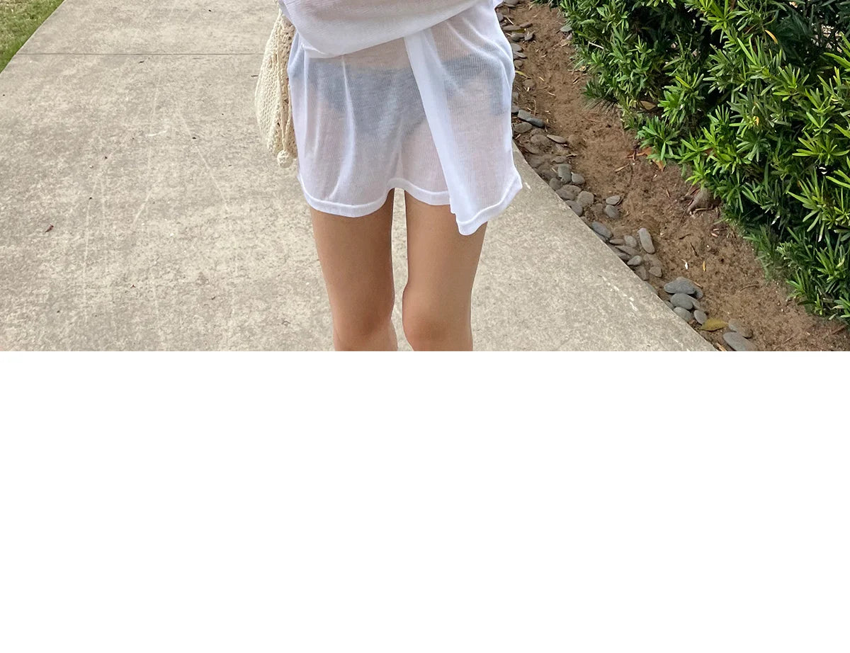 Bikini Swimsuit Cover up Women's Loose Thin Outerwear Casual Sle Long Sve One oulder T Top for Beach Vaion
