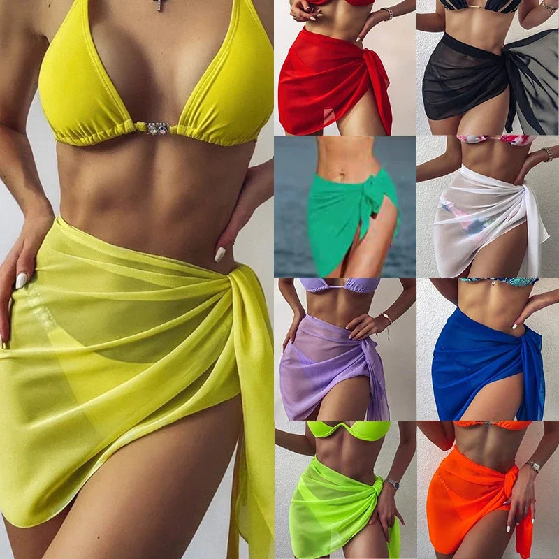 Pareo Scarf Bikini Cover-Ups Wrap for Women Chiffon Swimwear Cover Up Wraps Beach Sexy Skirts See-Through Scarf Cover Up Dress