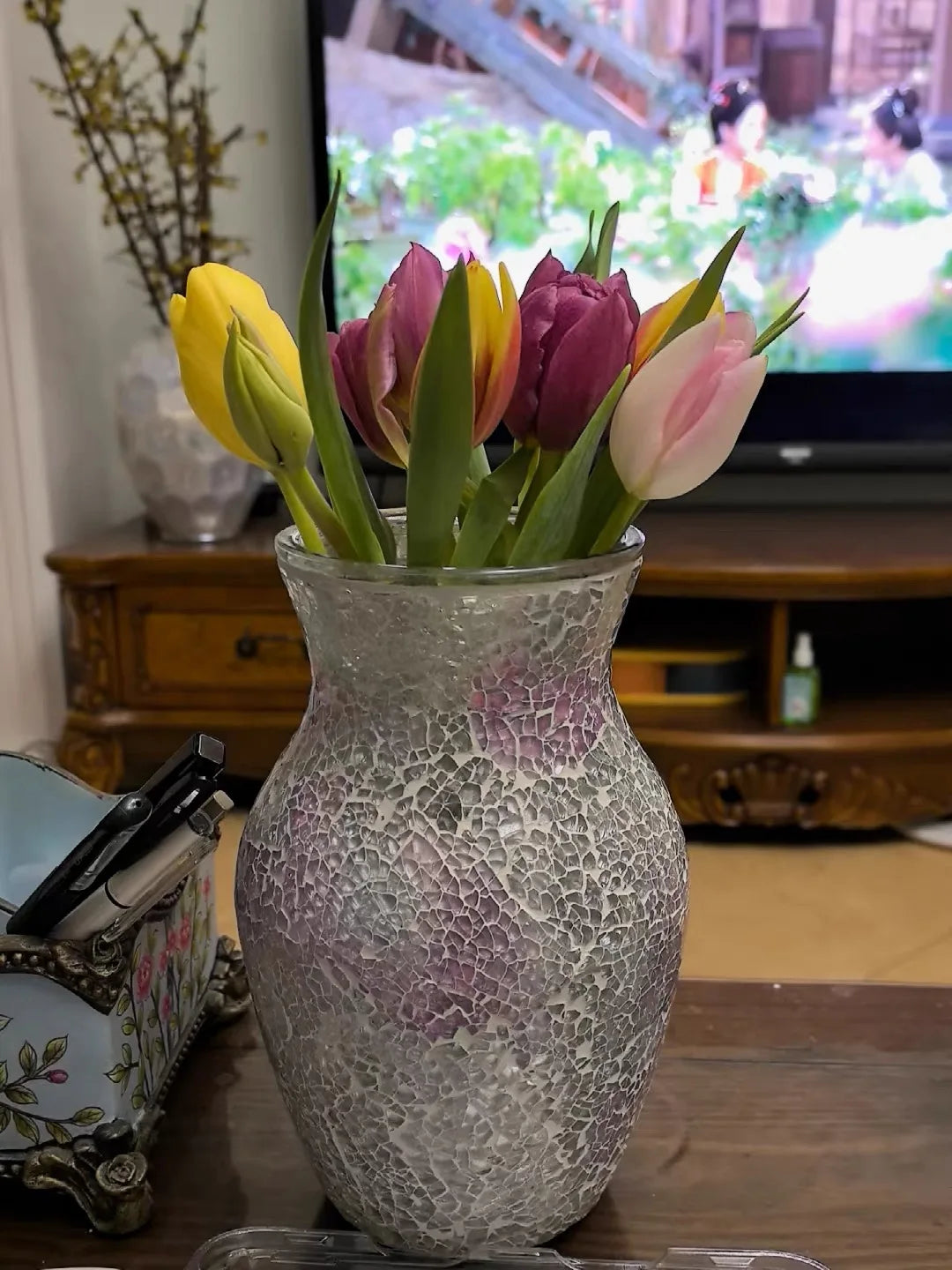 Bohemian Mosaic Glass Vases