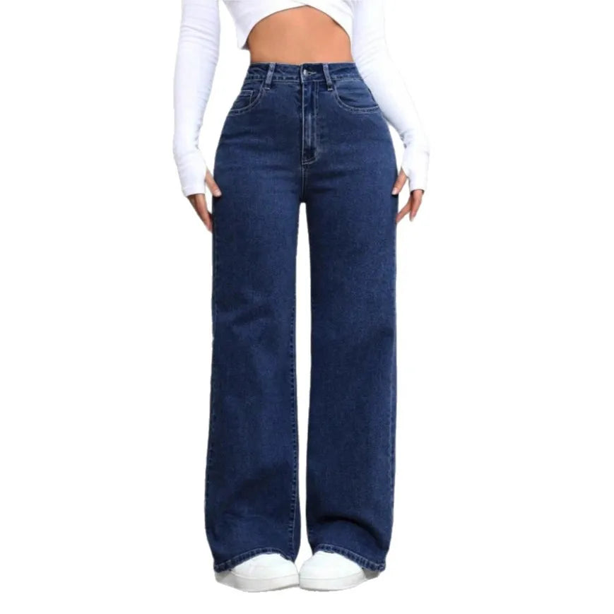 Ladies Washed Wide Leg Jeans High Waist Loose Casual Straight Leg Daily Bottoms