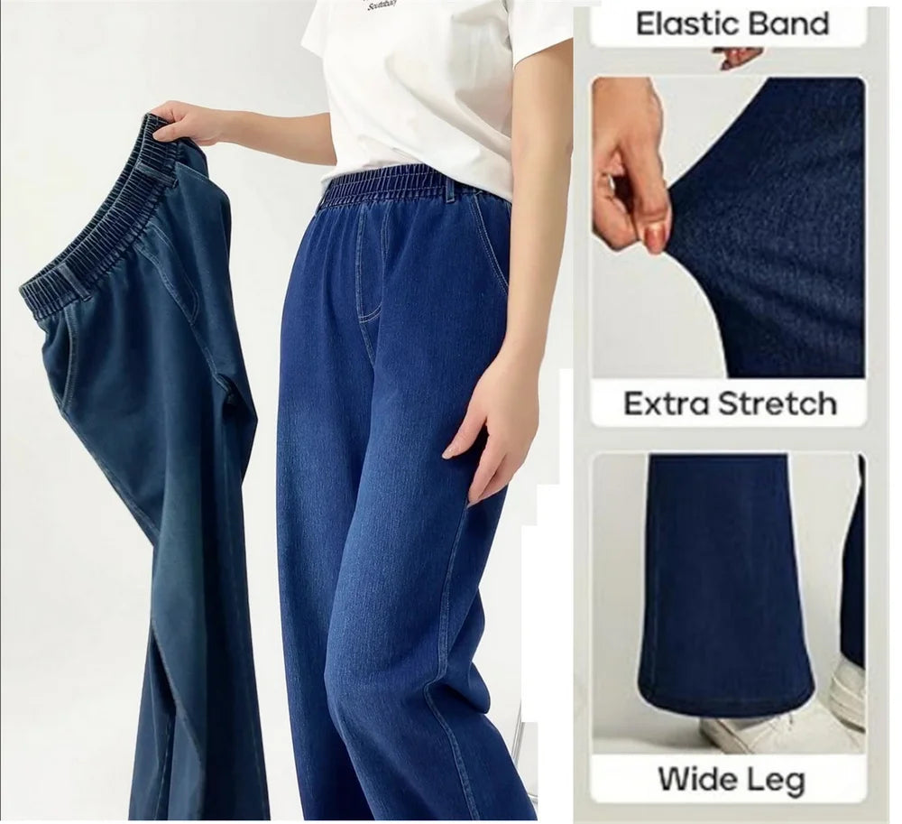 Wide Leg Jeans Woman High Waist Pull On Baggy