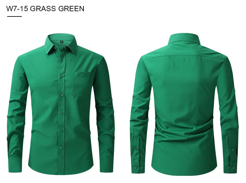 New spring and summer American men's shirt business casual long sleeve slim professional formal wear free ironing solid color