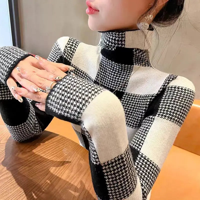 High Neck Sweater for Autumn and Winter Women 2024 New Slim Fit Top Pile Collar Base Shirt Stylish Women's Clothing