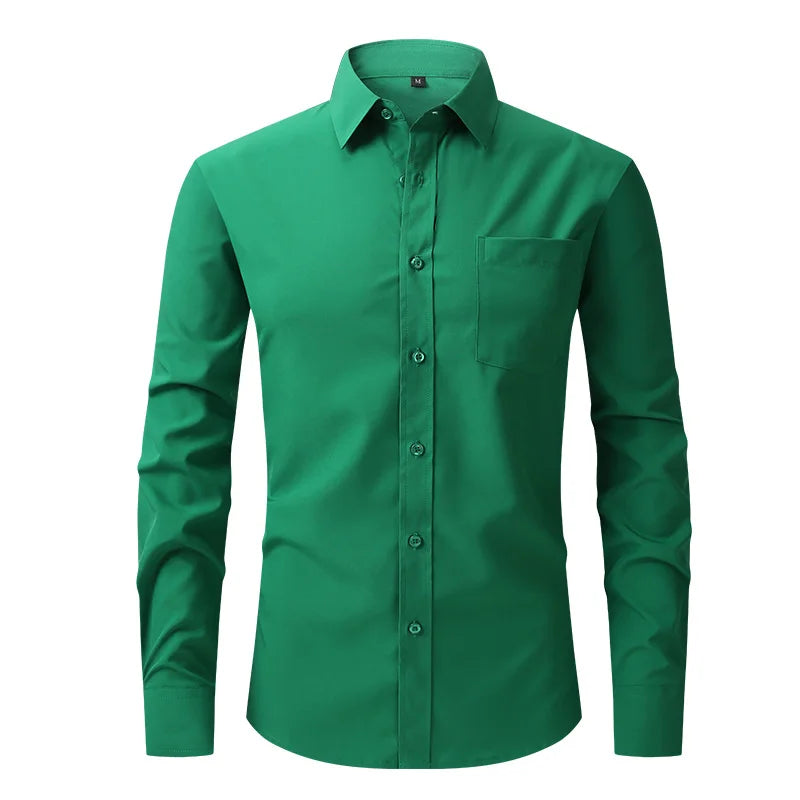 New spring and summer American men's shirt business casual long sleeve slim professional formal wear free ironing solid color