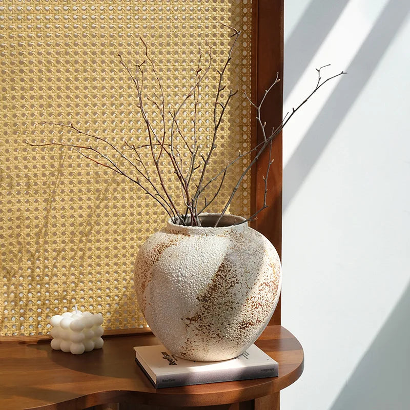 Ceramic Vase Mottled Antique Pottery Jar Wabi Sabi Style Decoration Foyer TV Cabinet Flower Arrangement Ceramic Large Vase Decor