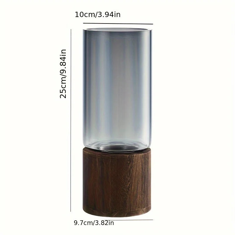 Elegant Glass Vase with Wooden Base for Hydroponic Plants