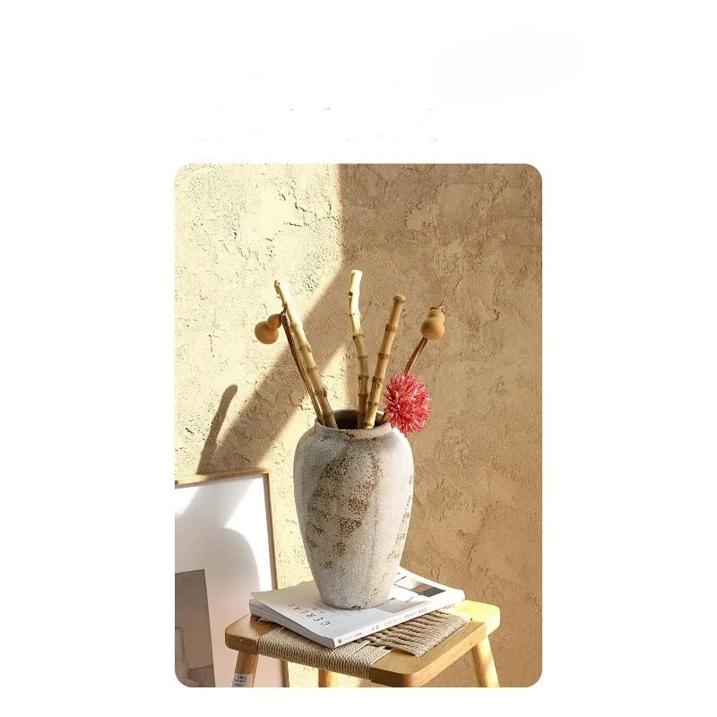 Ceramic Vase Mottled Antique Pottery Jar Wabi Sabi Style Decoration Foyer TV Cabinet Flower Arrangement Ceramic Large Vase Decor
