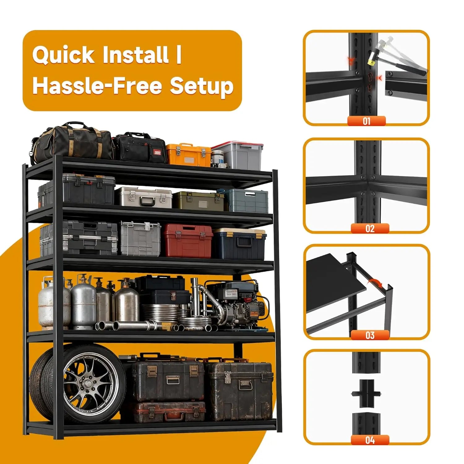 72''H × 40''W Garage Shelving, Metal Shelving Unit and Storage, 2500lb Standing Shelves,Heavy Duty Shelving with, Customized