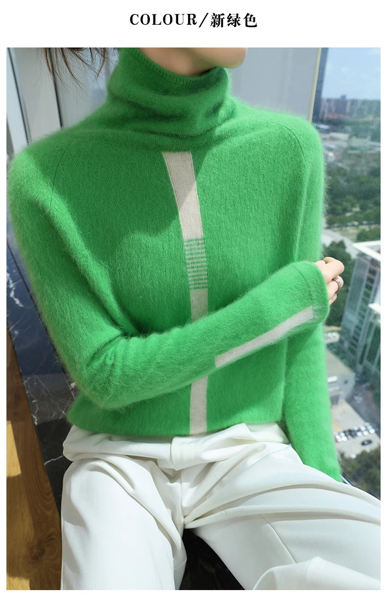 Women's Mink Cashmere Sweater High Neck Long Sleeve Autumn and Winter Fashion Soft Pullover Turtle Neck LuXury Women Top Jumper