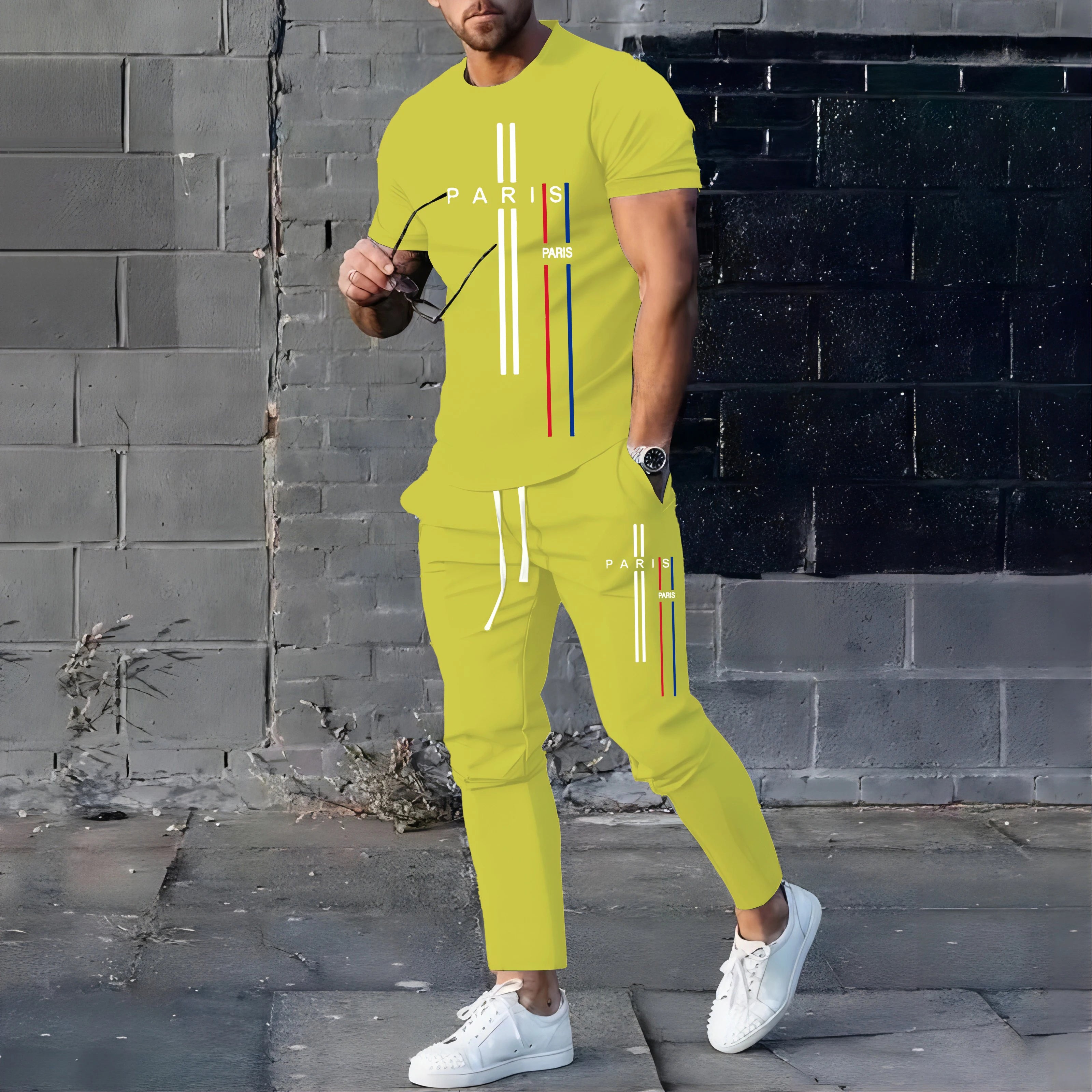 Summer New Fashionable Men's Football Sportswear T-shirt Pants Set Casual Short Sleeve Set Jogging Fitness Clothing