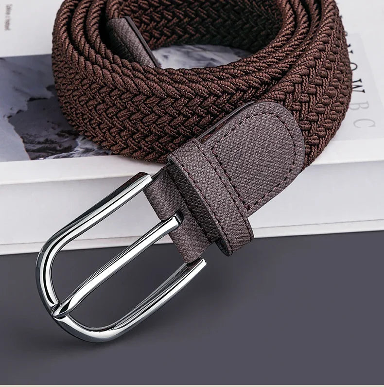 Belt for Men Golf Belt Summer Woven Leather Casual Sports Elastic Adjustable Waistband