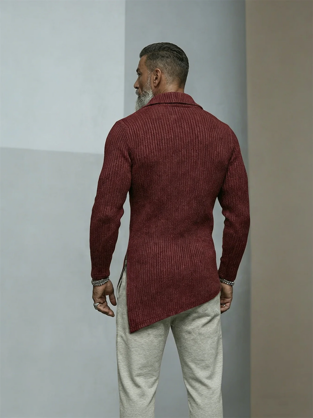 Autumn, men's quarter-zip T-shirt, slim-fit sweater, stand-collar sweater, casual long-sleeve T-shirt, warm base layer top
