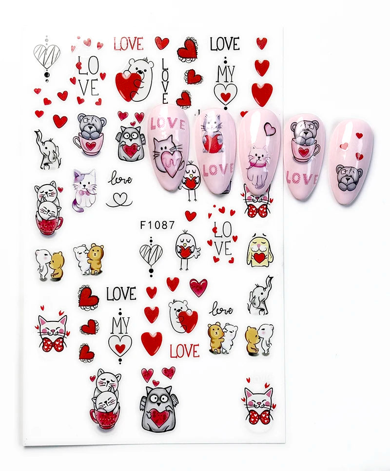 1PCS Valentine's Day Nail Stickers Cartoon Love Nail Supplies Nail Decals for Ladies Nail Art Decoration