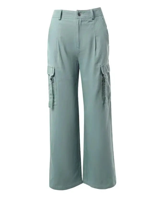 Fashion Retro Overalls Pants Multi-Pocket Casual Straight Pants High Street Women's Wide-Legged High Waisted Long Trousers