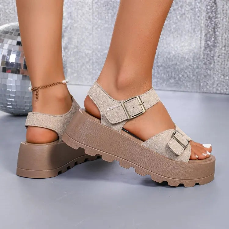 Summer Chunky Sandals 5cm High Heels Platform Women's Wedge Heels Slides Casual Woman Beach Thick Bottom Sandals Women 320