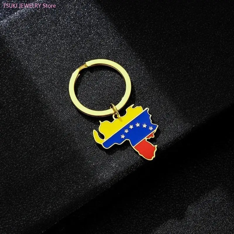 Venezuela Map Flag Keychain Charm Pendant Keyring Stainless steel Keychain Remembrances Jewelry Gifts for Women Men