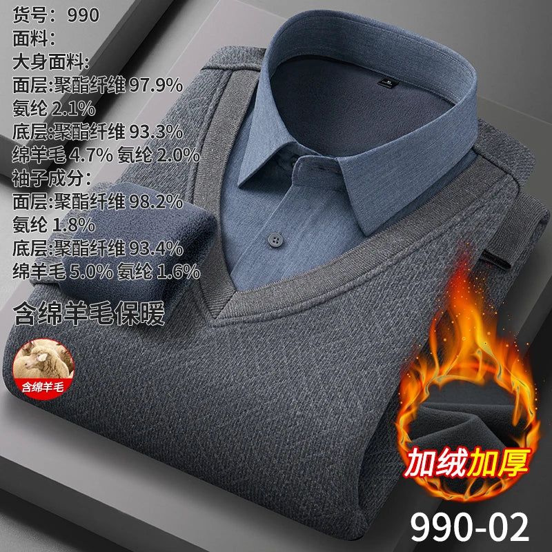 Men's long-sleeved shirt with wool, fleece, thickened, warm, casual, comfortable in winter, versatile and of high quality