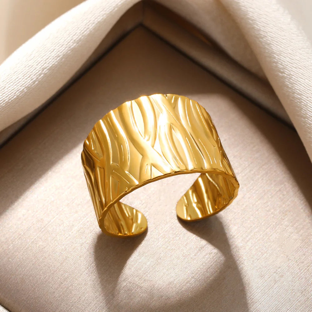 316L Stainless Steel Rings For Women Geometric Heart Wide Ring Adjustable Open Ring Fashion Jewelry Valentine's Day Gift