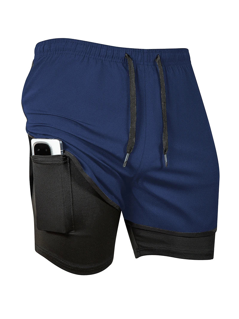 Men's 2 in 1 Running Workout Short with Phone Pocket Towel Loop Gym Athletic Quick Dry Stretchy Performance Shorts Activewear