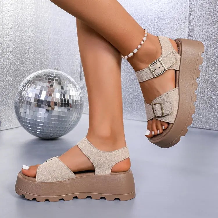 Summer Chunky Sandals 5cm High Heels Platform Women's Wedge Heels Slides Casual Woman Beach Thick Bottom Sandals Women 320