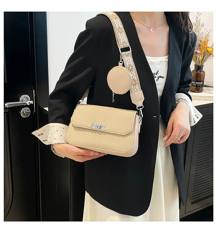 ‌2025 Korean-Style Wide Strap Bag - Crossbody/Shoulder/Handheld Multi-Way Purse, Trendy Small Handbag for Women