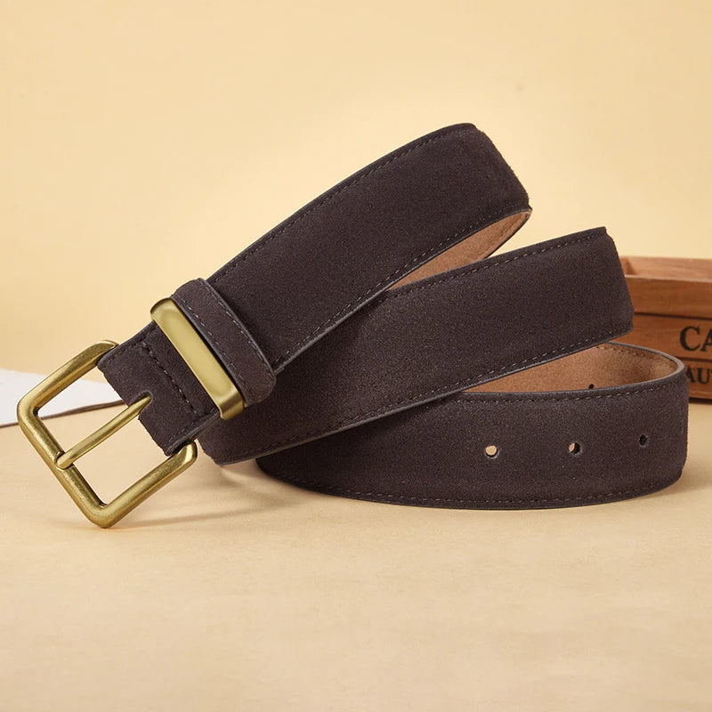 Women's Luxury Suede Cowhide Leather Belt – Gold Buckle Wide Waistband