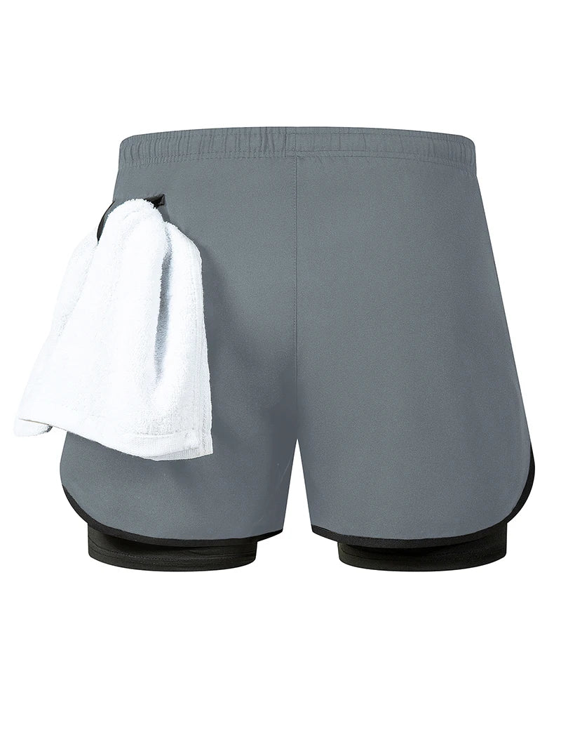 Men's 2 in 1 Running Workout Short with Phone Pocket Towel Loop Gym Athletic Quick Dry Stretchy Performance Shorts Activewear
