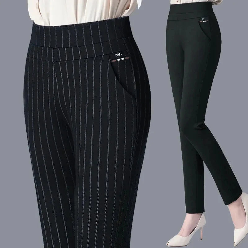 Casual Elegant Office Slimming Solid Color Fleecing Thick Thin Women's Pants Elastic Waist Tight Pencil Pants
