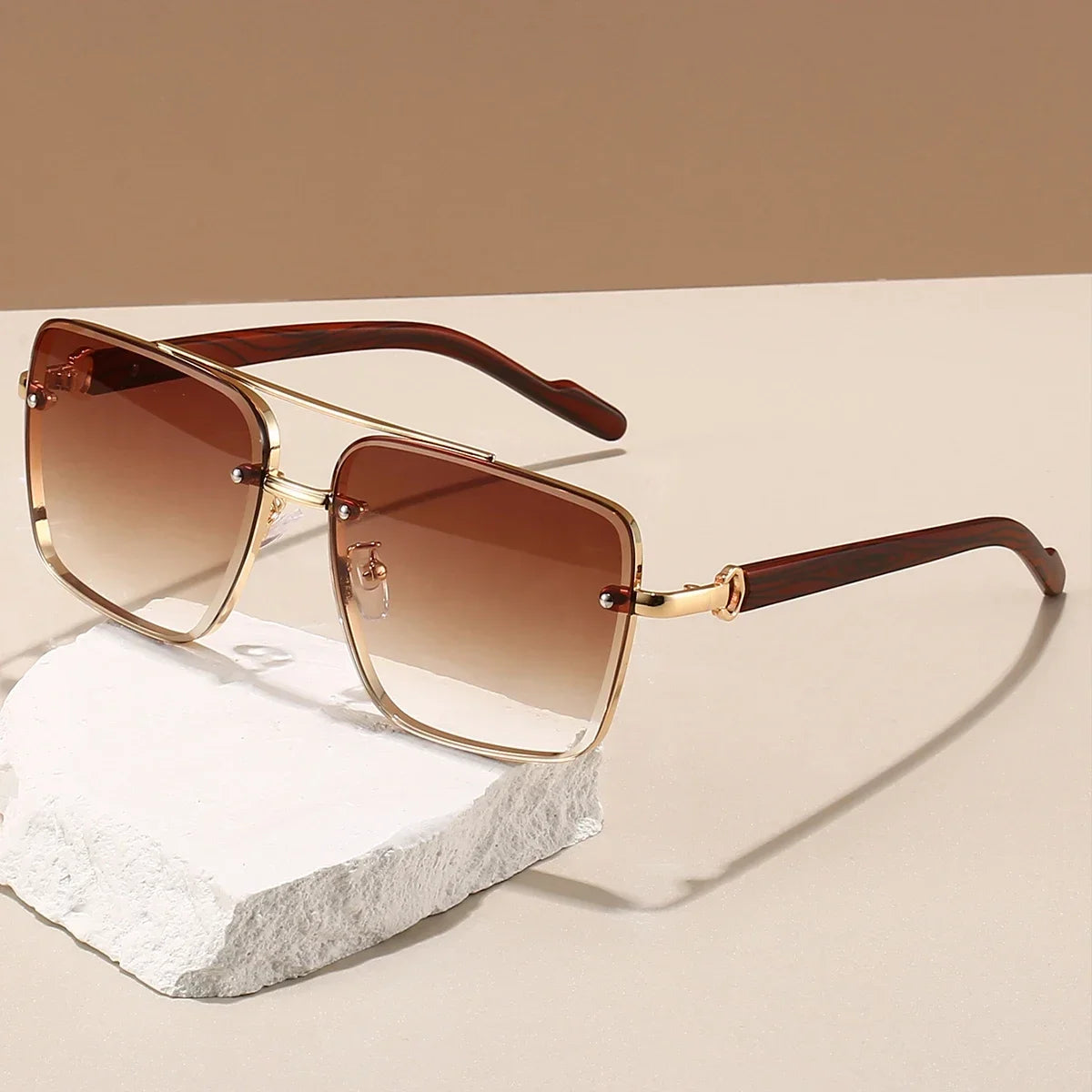 KAMMPT Fashion Retro Square Metal Shades Women's Original Brand Design Driving Sunglasses New Double Bridge Pilot Sun Glasses