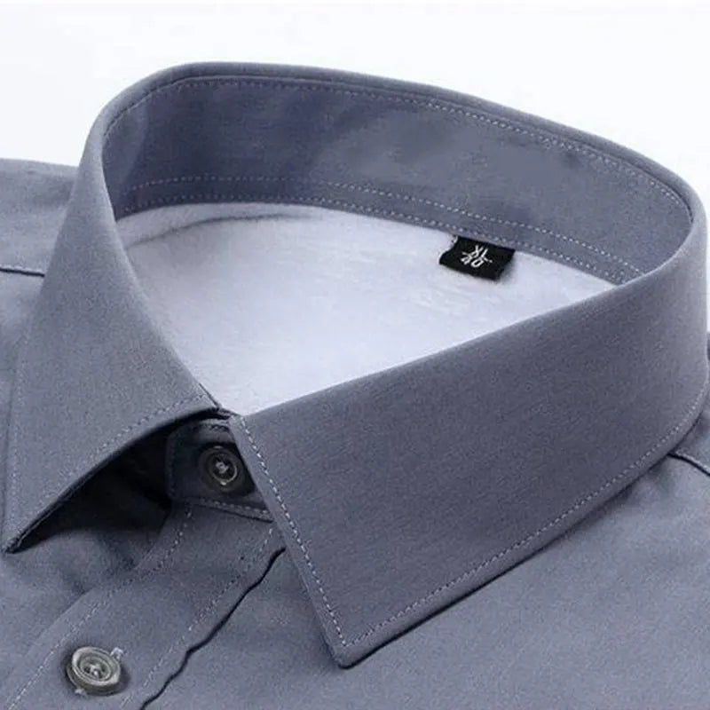 Winter and autumn men's long-sleeved warm-weather shirts for business and casual wear, non-stretchable men's clothing