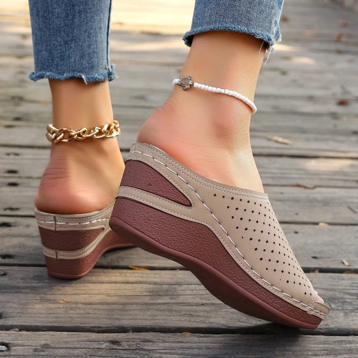 Sandals For Women Summer Dressy Women Shoes Thick Soled Wedge Sandals Fashionable One Foot Bohemian Beach Sandales Femmes