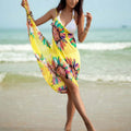 Printed Cover-ups Sexy Beach Dress Women Halter Sling Chiffon Beach Towel Bikini Wrap Pareo Skirts Open-Back Swimwear
